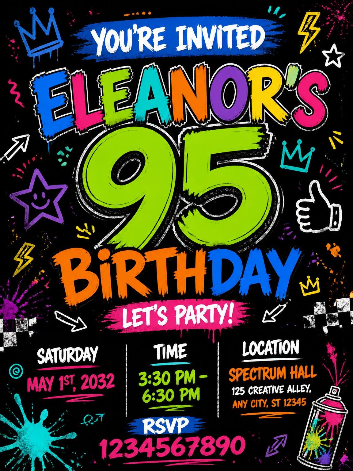 Graffiti Street Art 95th Birthday Invitation
