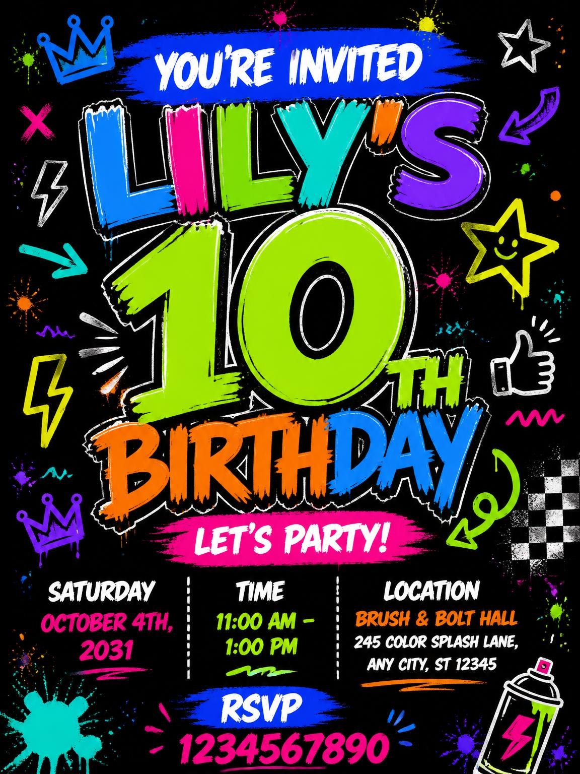 Graffiti Street Art 10th Birthday Invitation