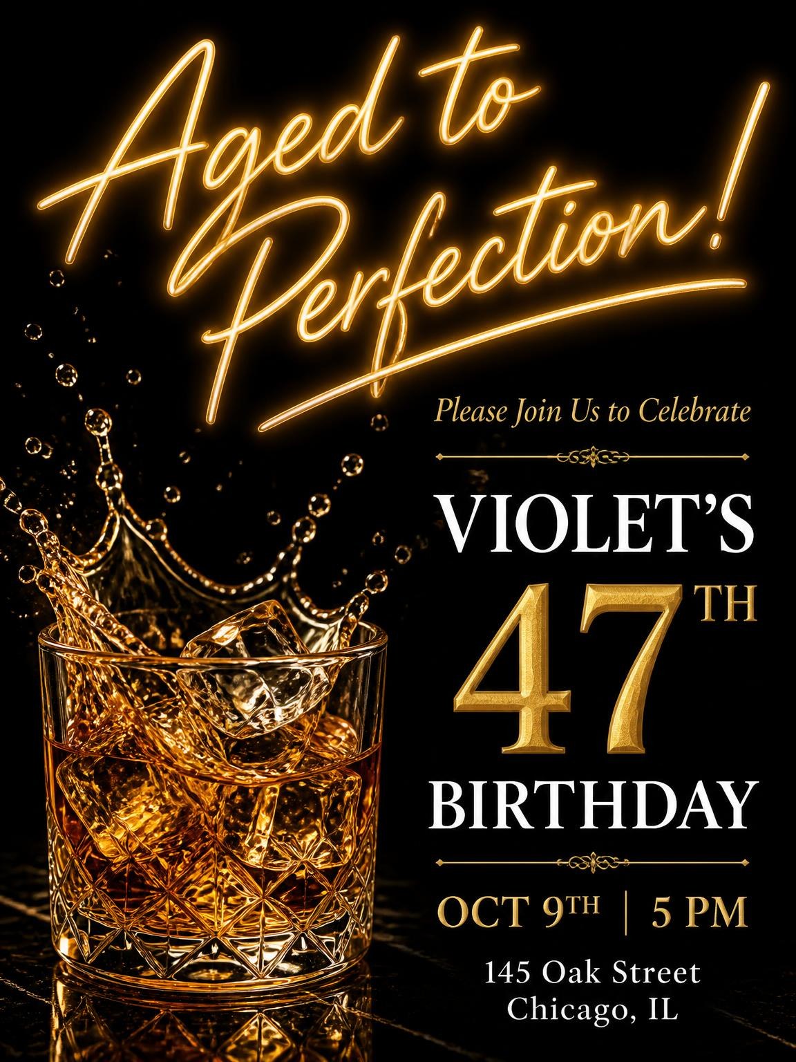 Whiskey Glass 47th Birthday Invitation