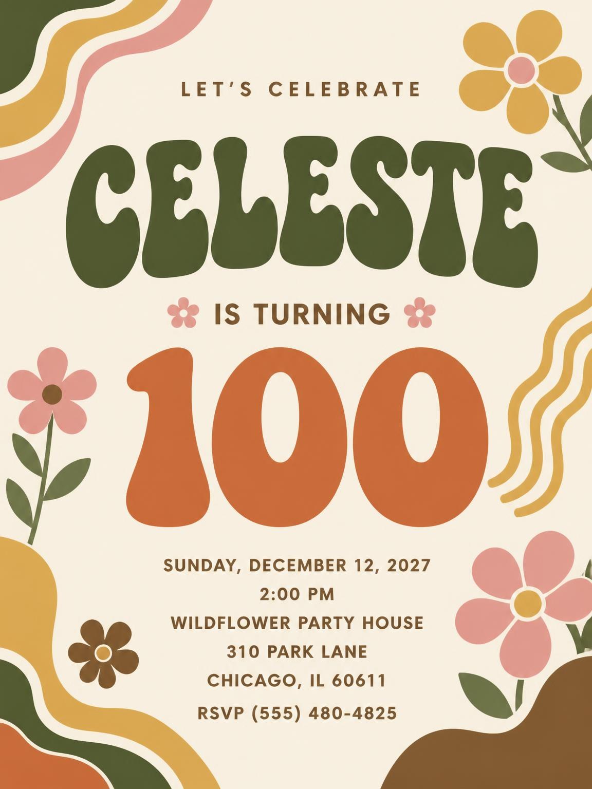 Groovy Retro 100th Birthday Invitation