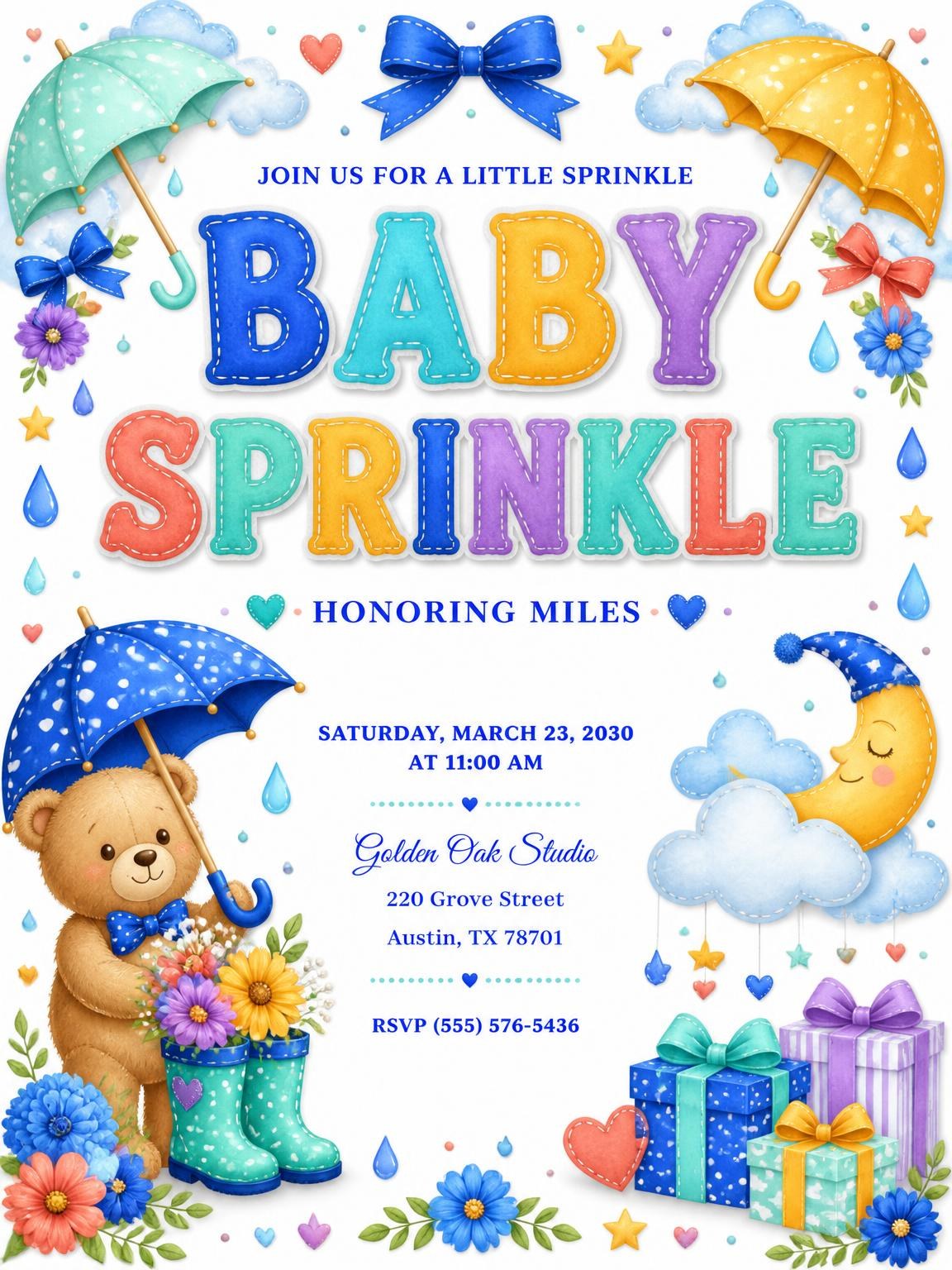 Crescent Moon Baby Sprinkle Invitation