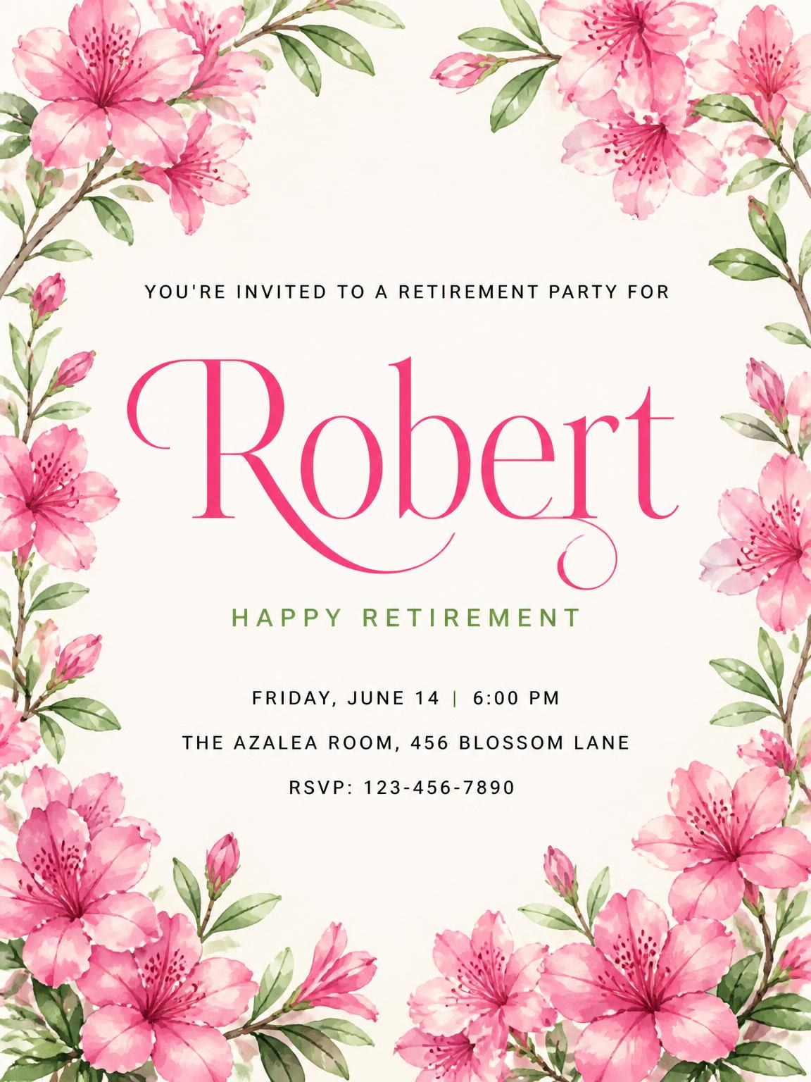 Azalea Floral Retirement Party Invitation