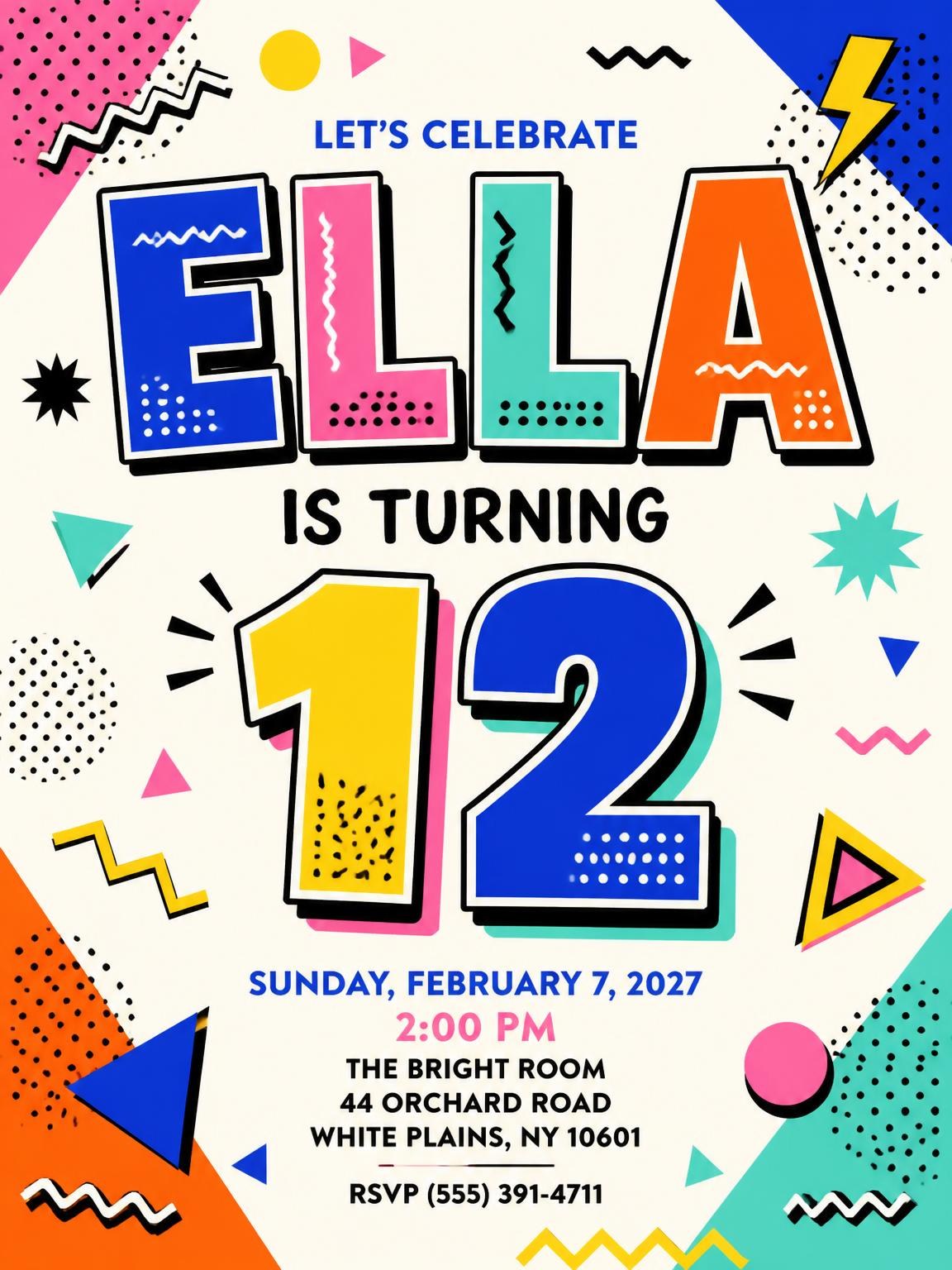 Memphis Pop 12th Birthday Invitation