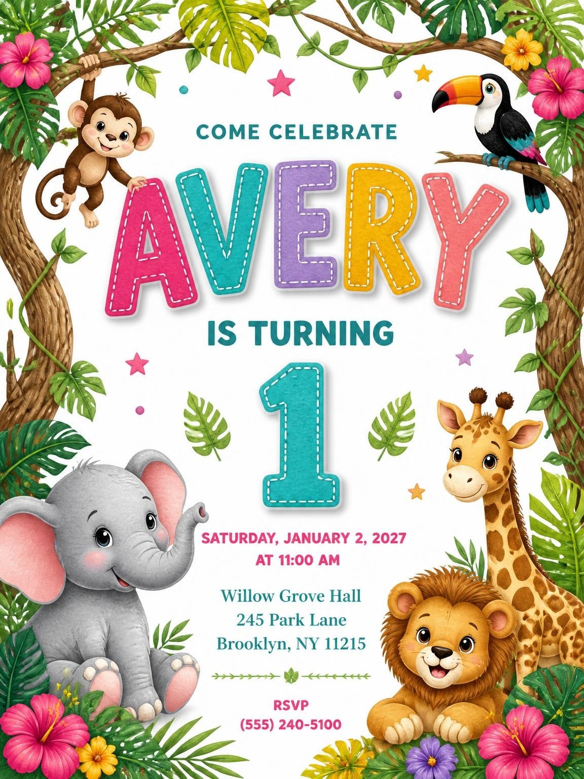 Jungle Animal Safari 1st Birthday