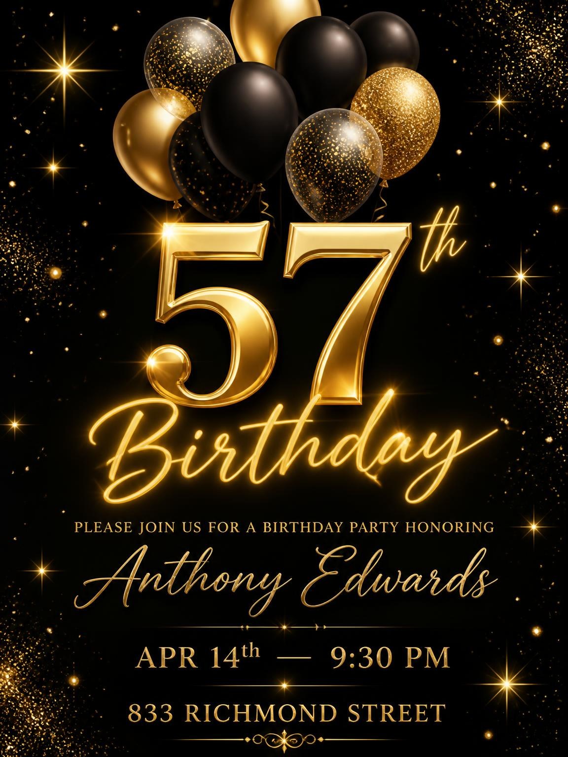 Black and Gold Balloon 57th Birthday