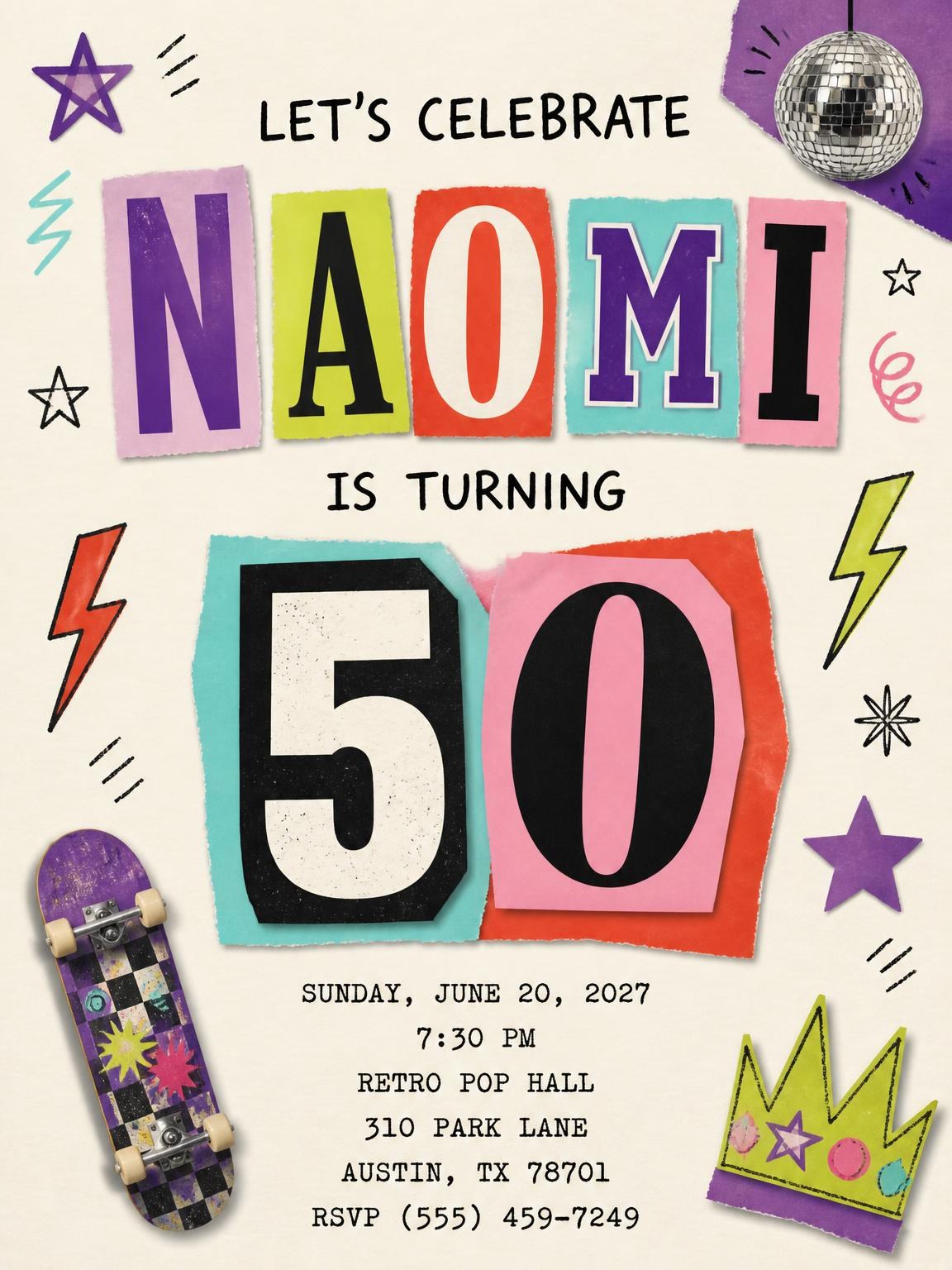 Retro Paper Collage 50th Birthday Invitation