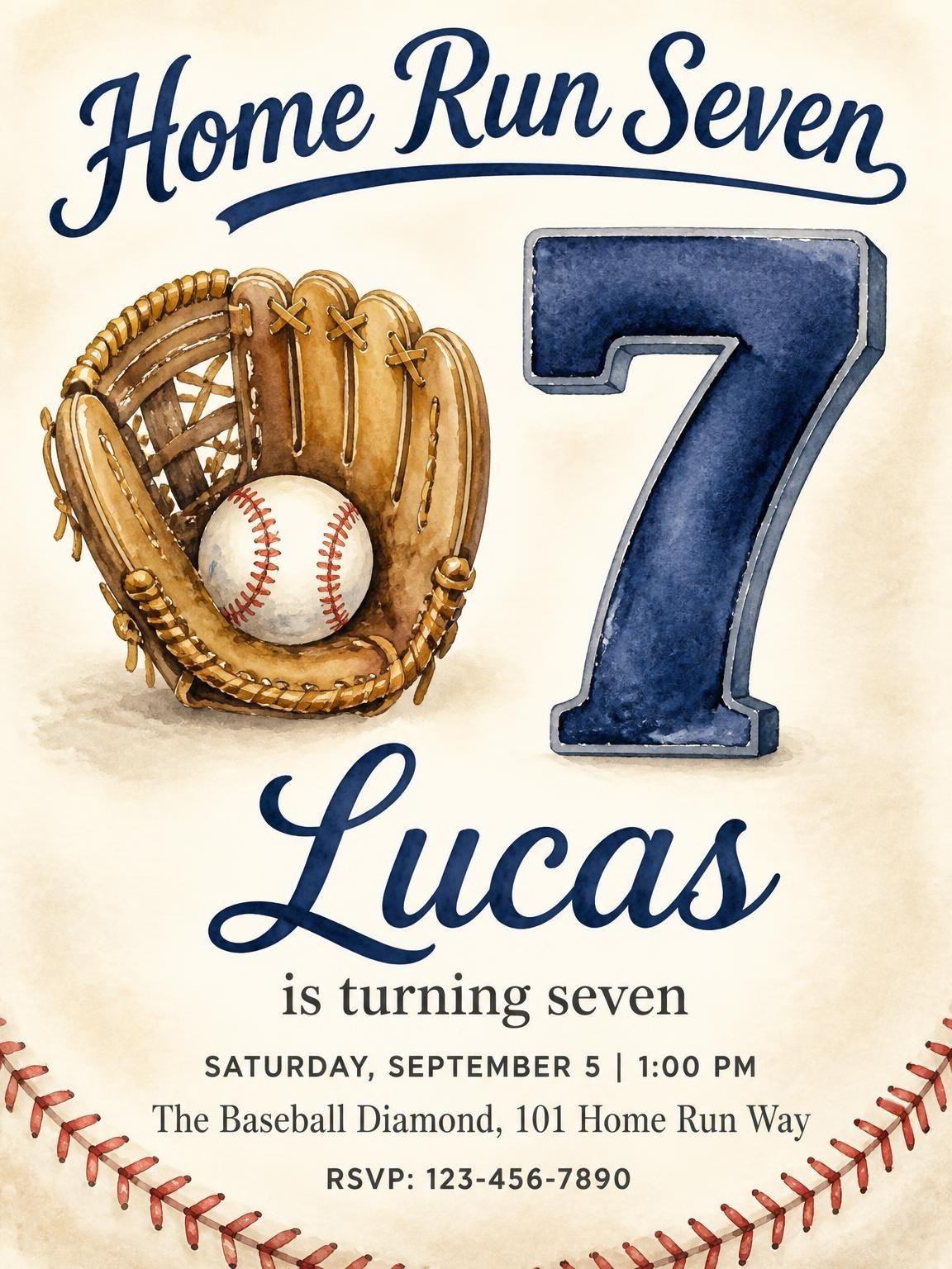Watercolor Baseball Glove 7th Birthday