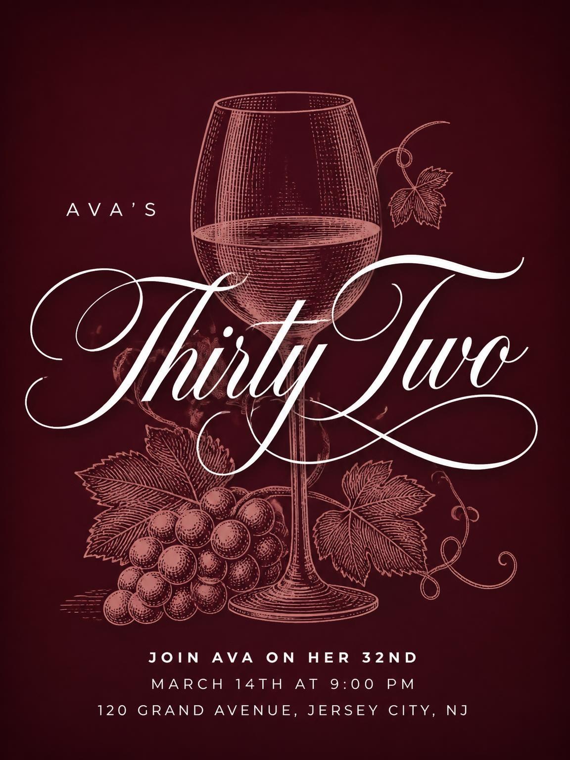Burgundy Cocktail 32nd Birthday Invitation
