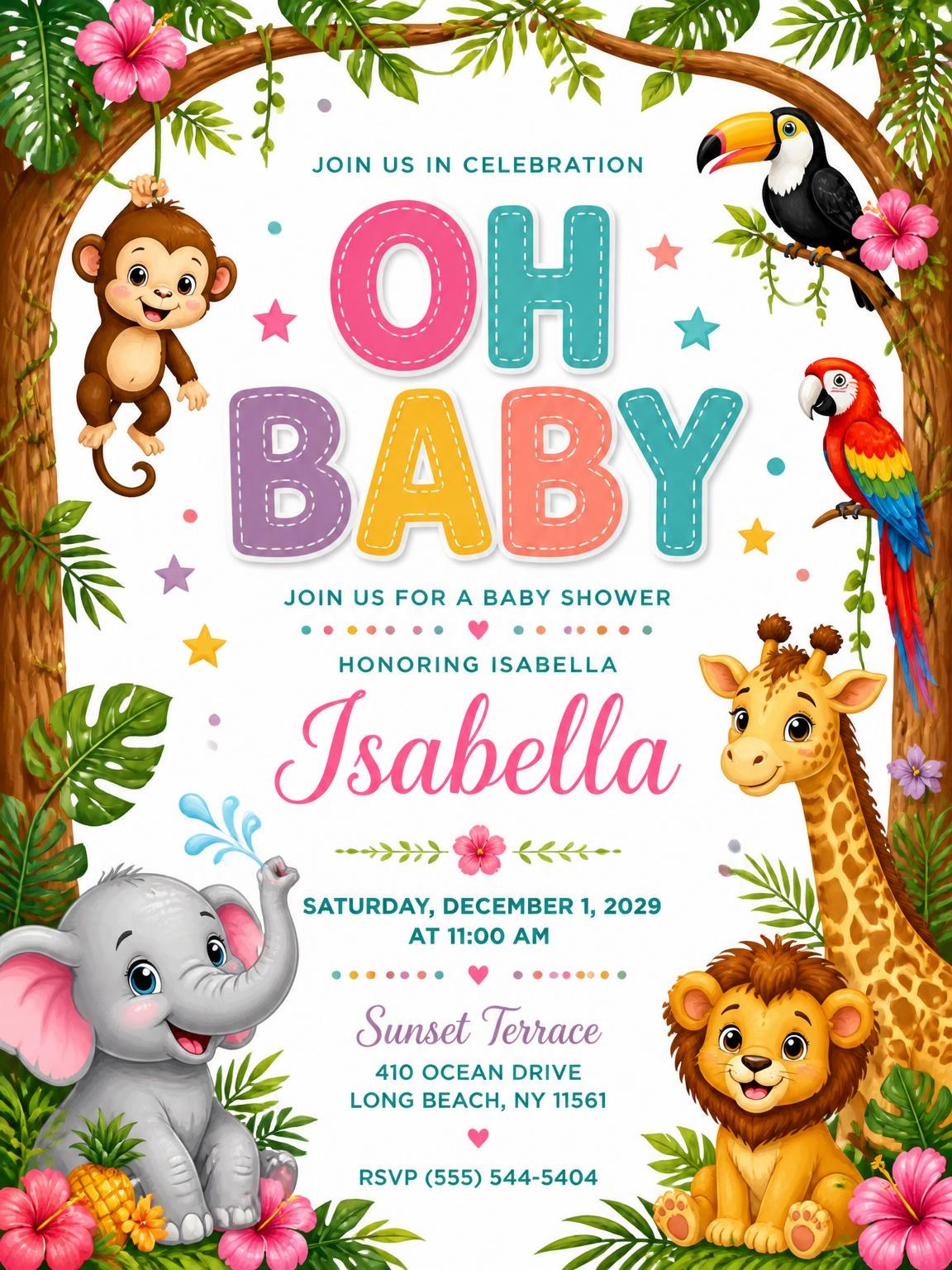 Jungle Animals Baby Shower Invitation