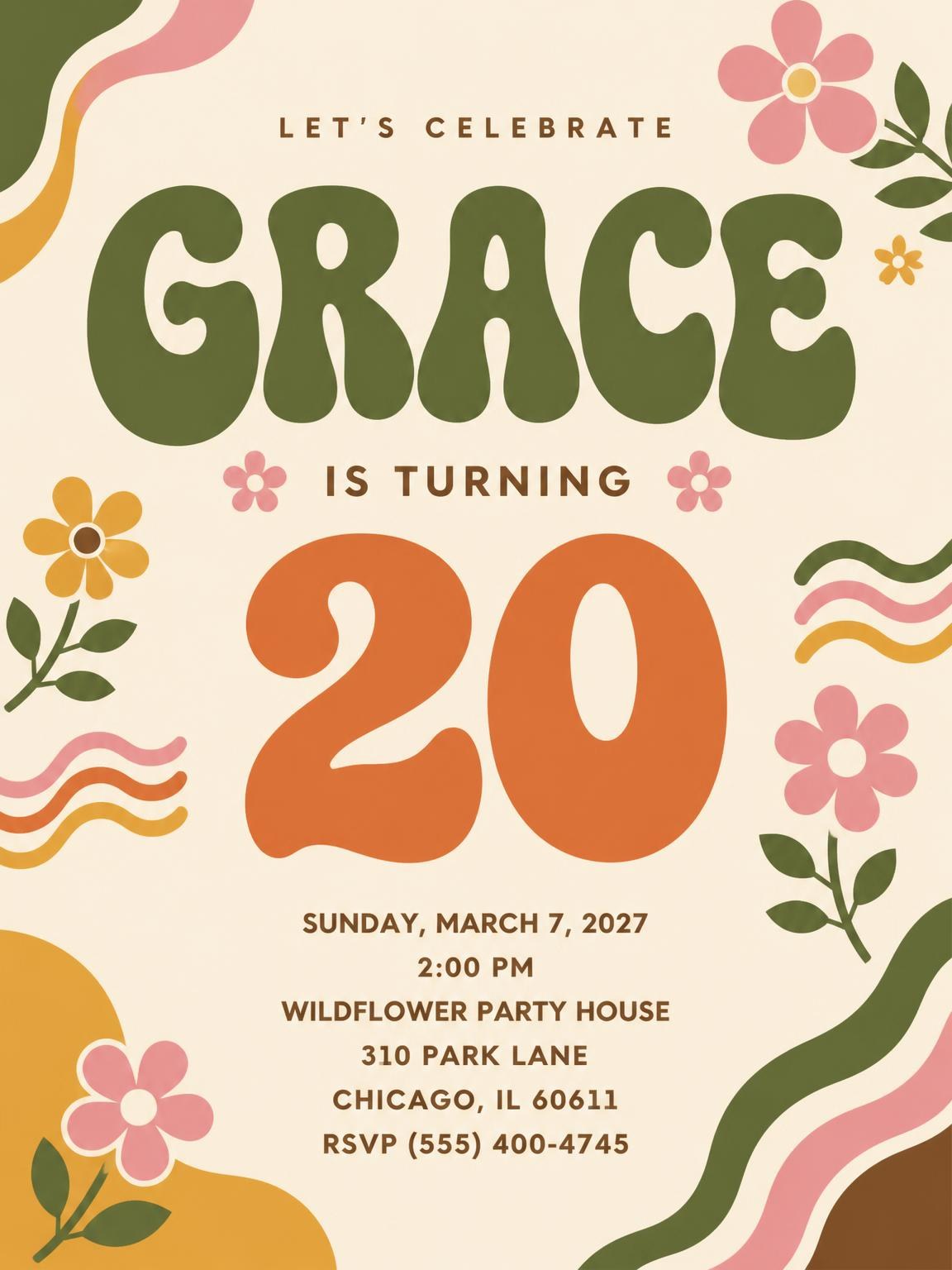 Groovy Retro 20th Birthday Invitation