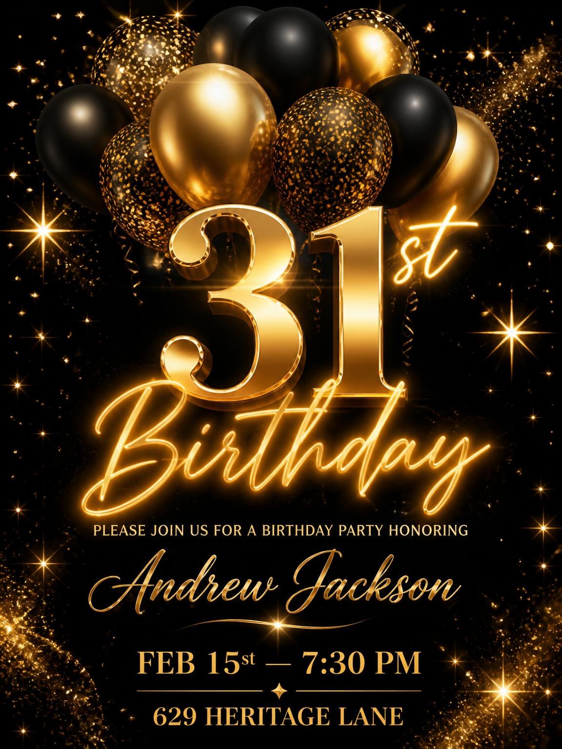 Black and Gold Balloon 31st Birthday