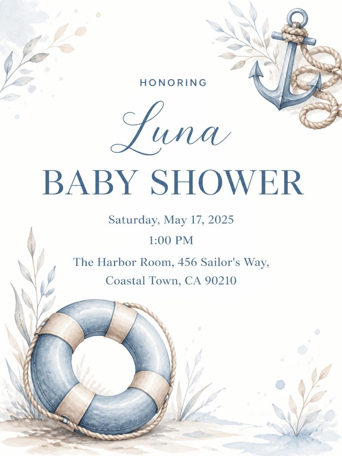 Watercolor Anchor Life Ring Baby Shower