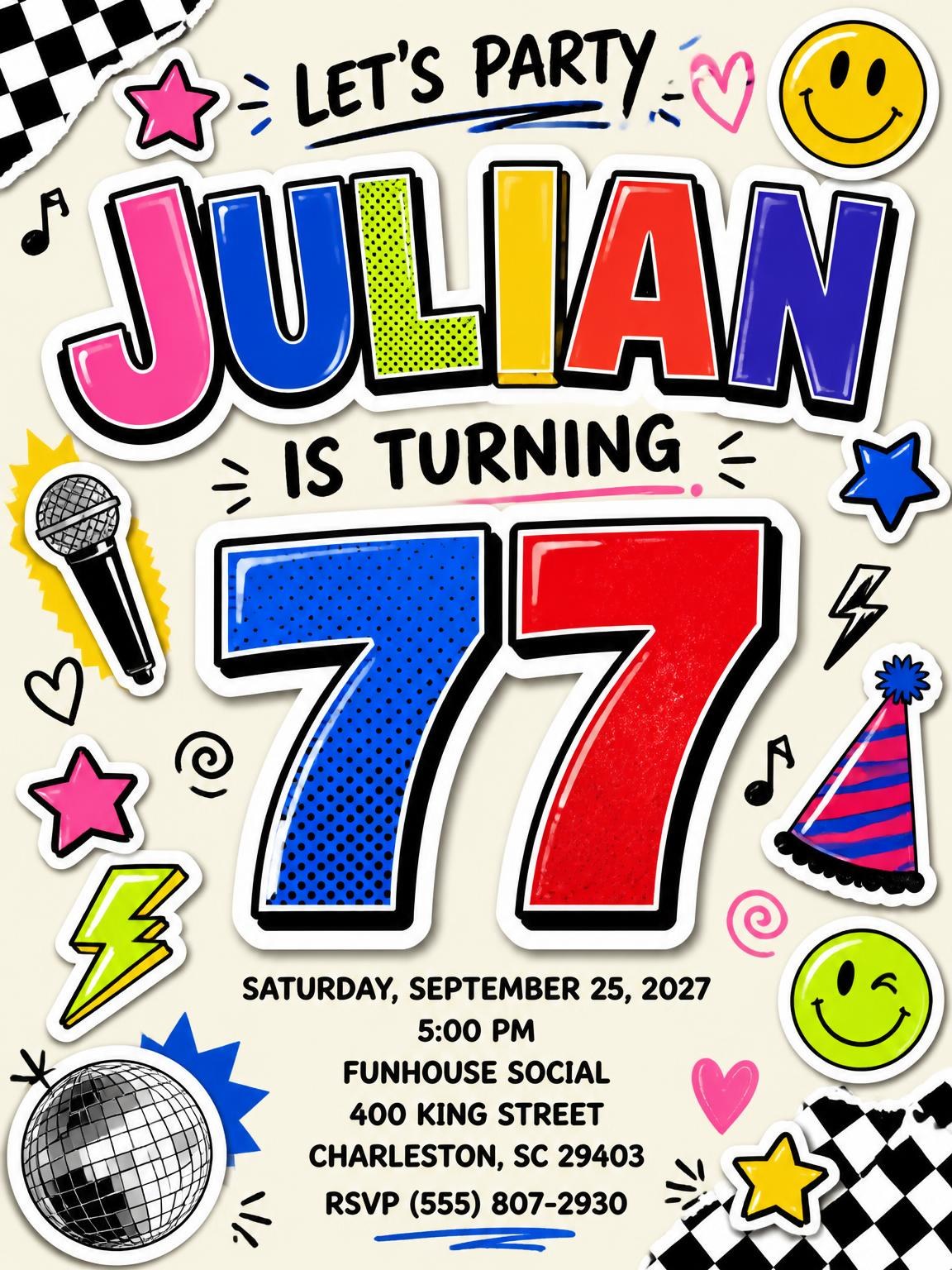 Sticker Pop 77th Birthday Invitation