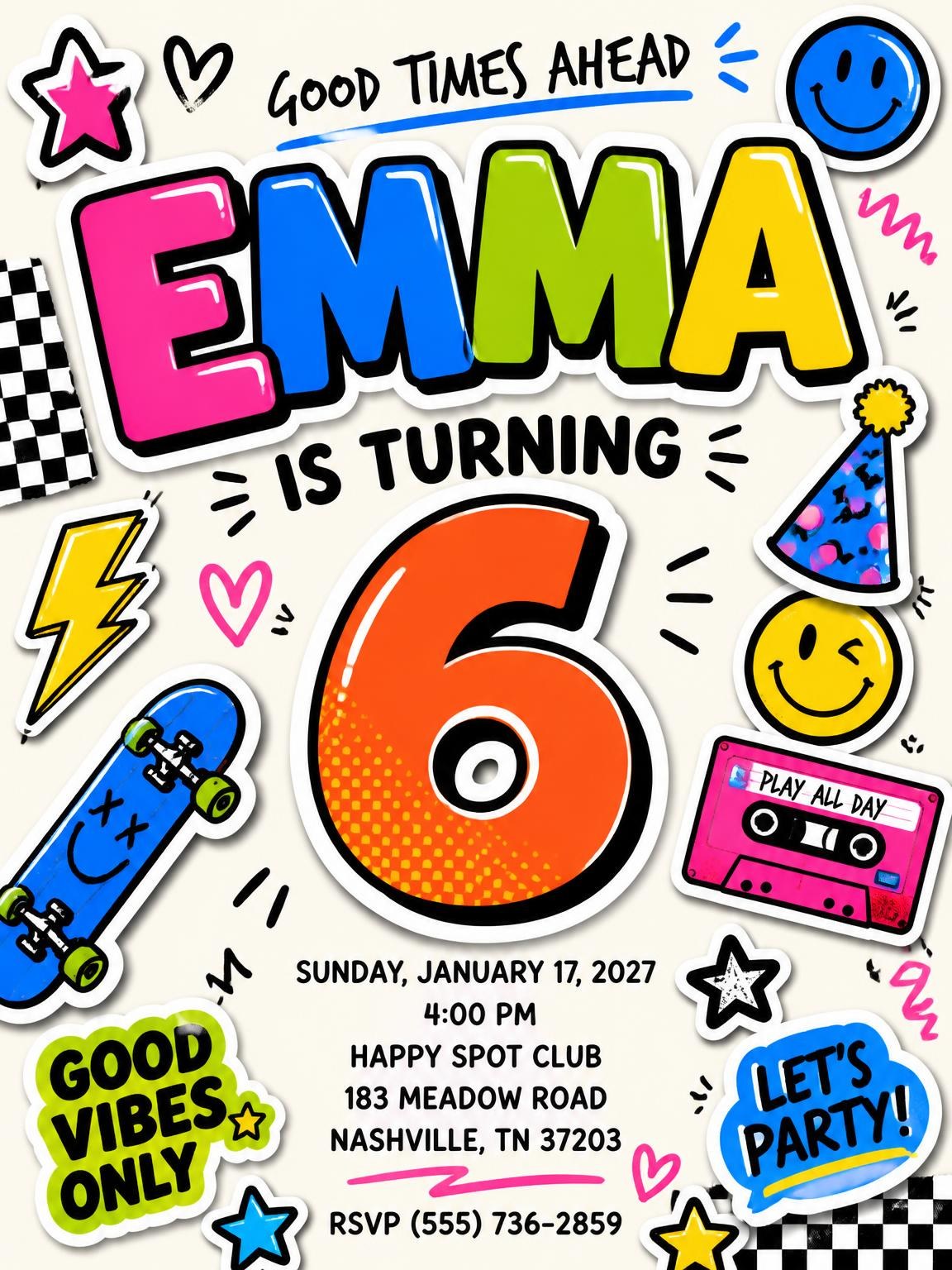 Sticker Pop 6th Birthday Invitation