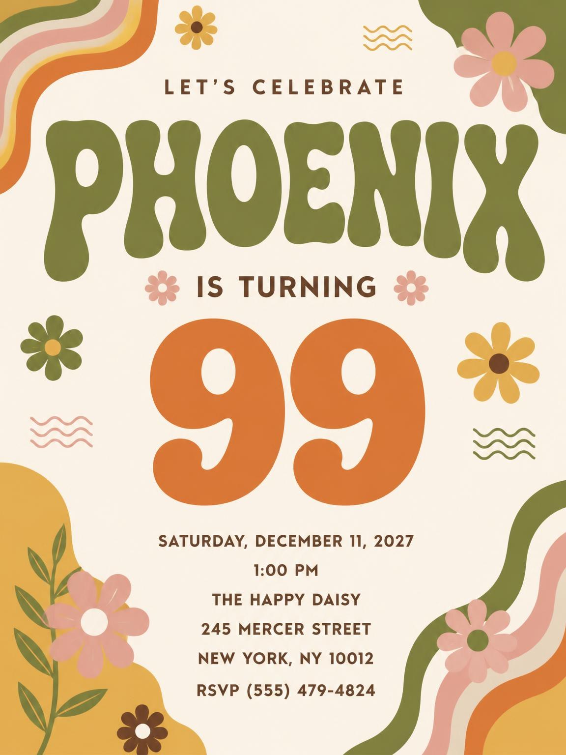 Groovy Retro 99th Birthday Invitation