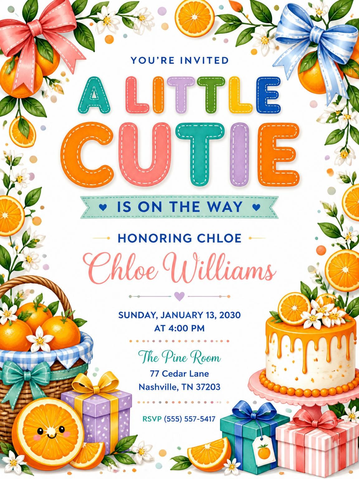 Garland Bows Baby Shower Invitation