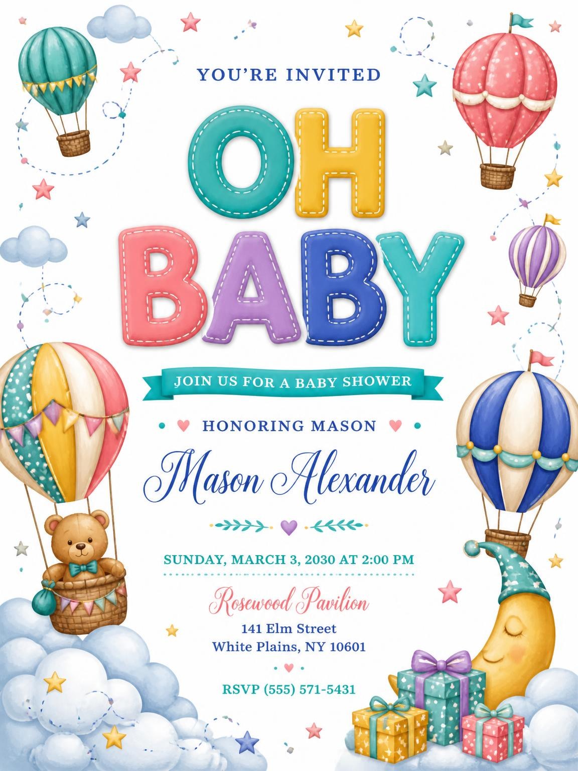 Hot Air Balloon Baby Shower Invitation