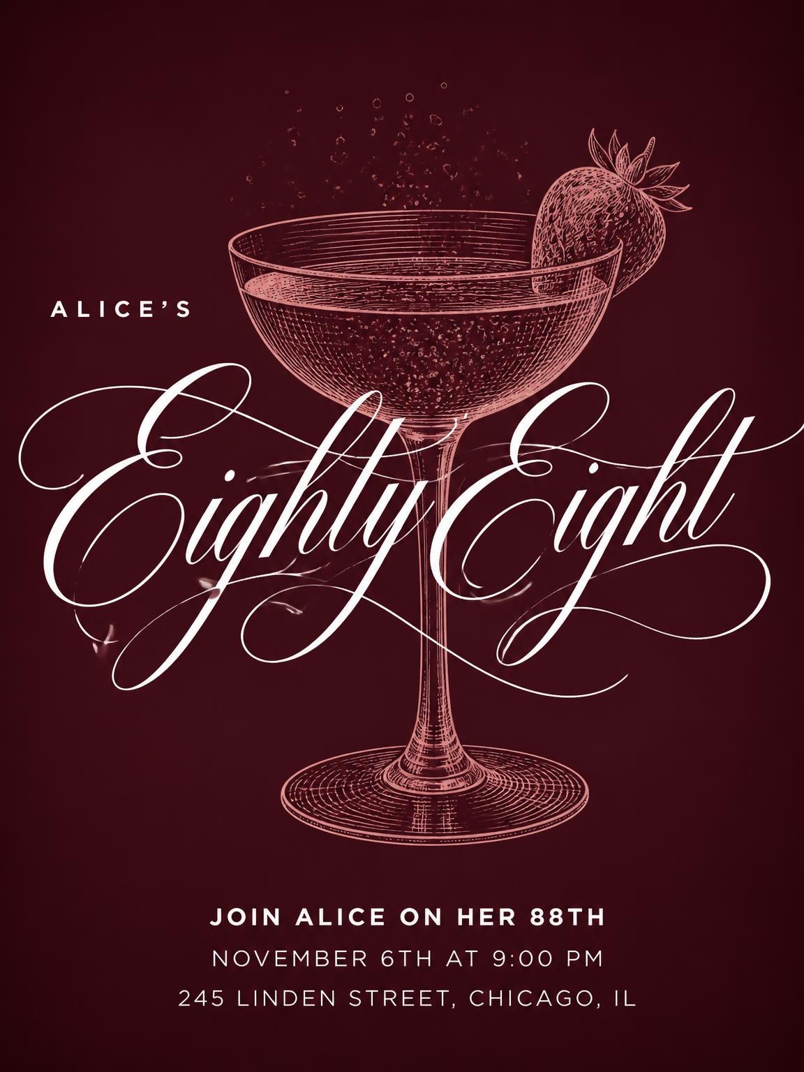 Burgundy Cocktail 88th Birthday Invitation