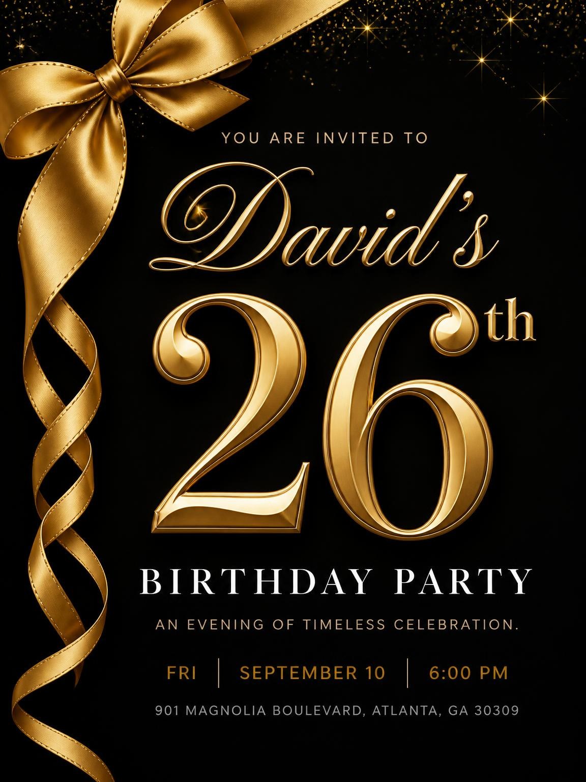 Black and Gold Ribbon 26th Birthday
