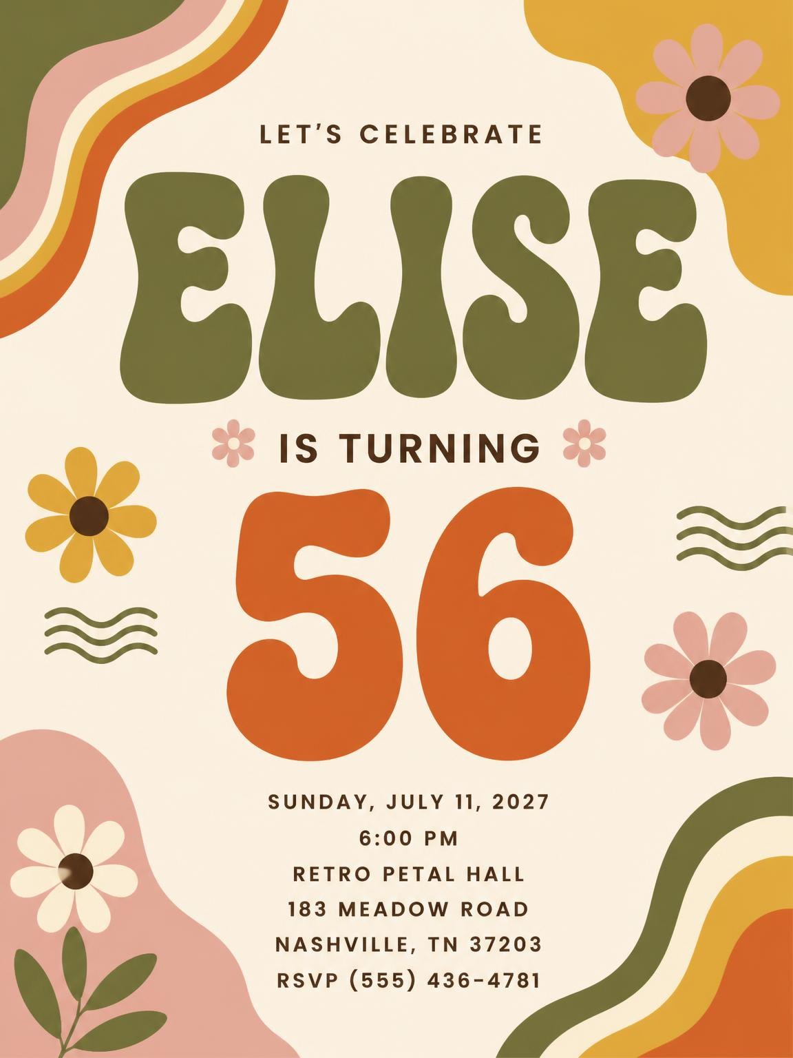 Groovy Retro 56th Birthday Invitation
