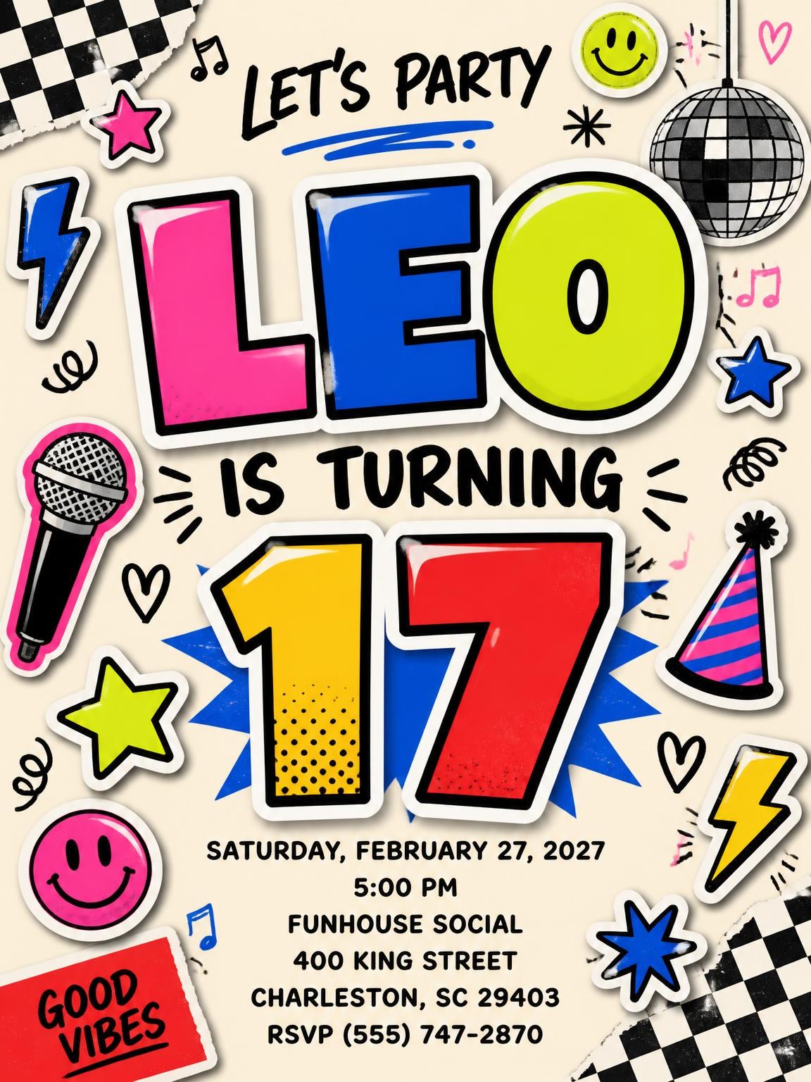Sticker Pop 17th Birthday Invitation