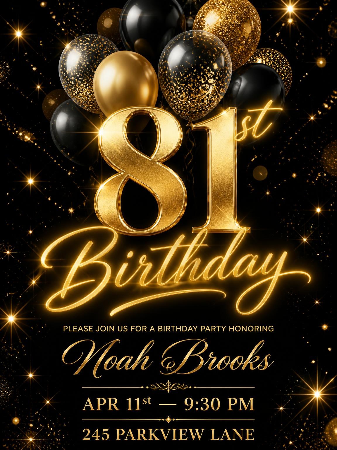 Black and Gold Balloon 81st Birthday