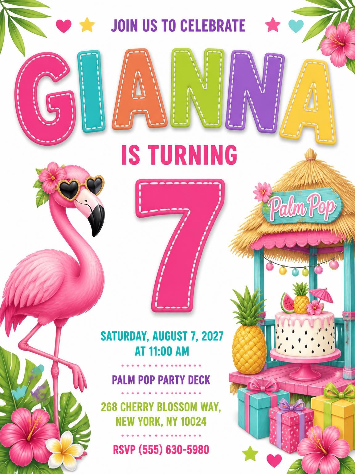 Hut Bar Stitched 7th Birthday Invitation
