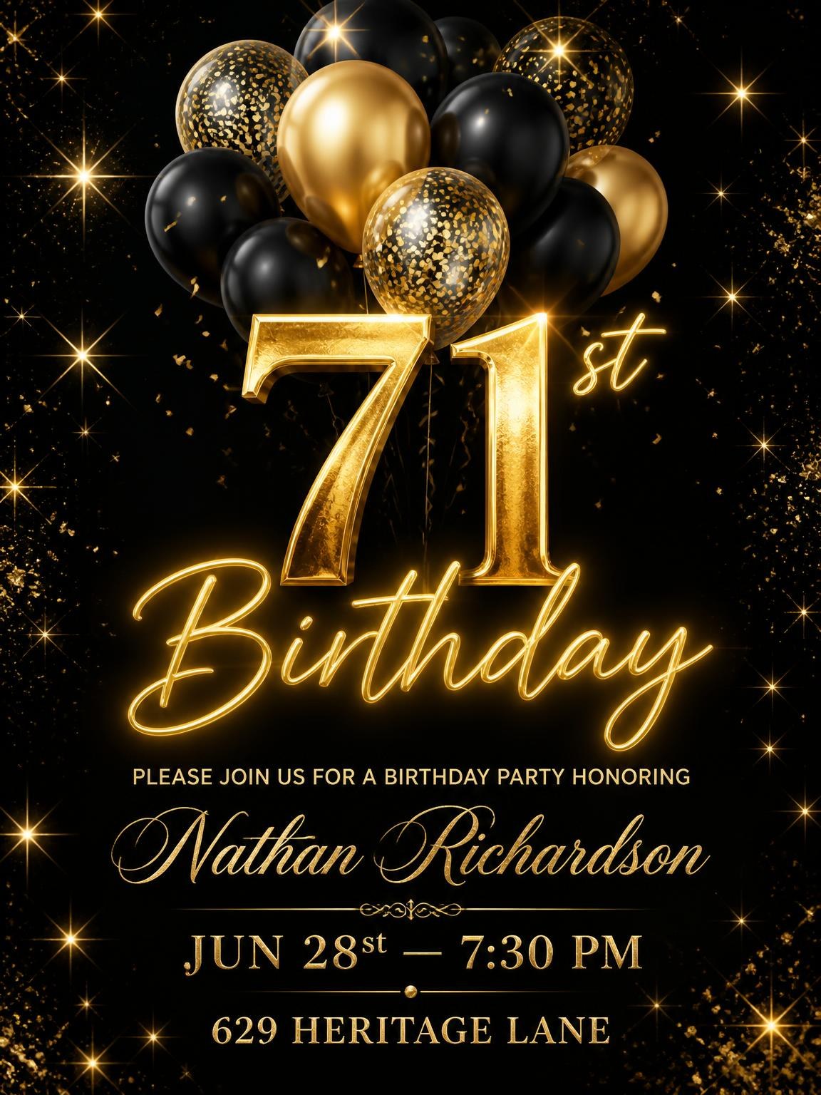 Black and Gold Balloon 71st Birthday