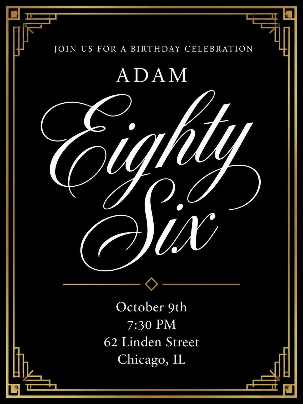Art Deco 86th Birthday Invitation