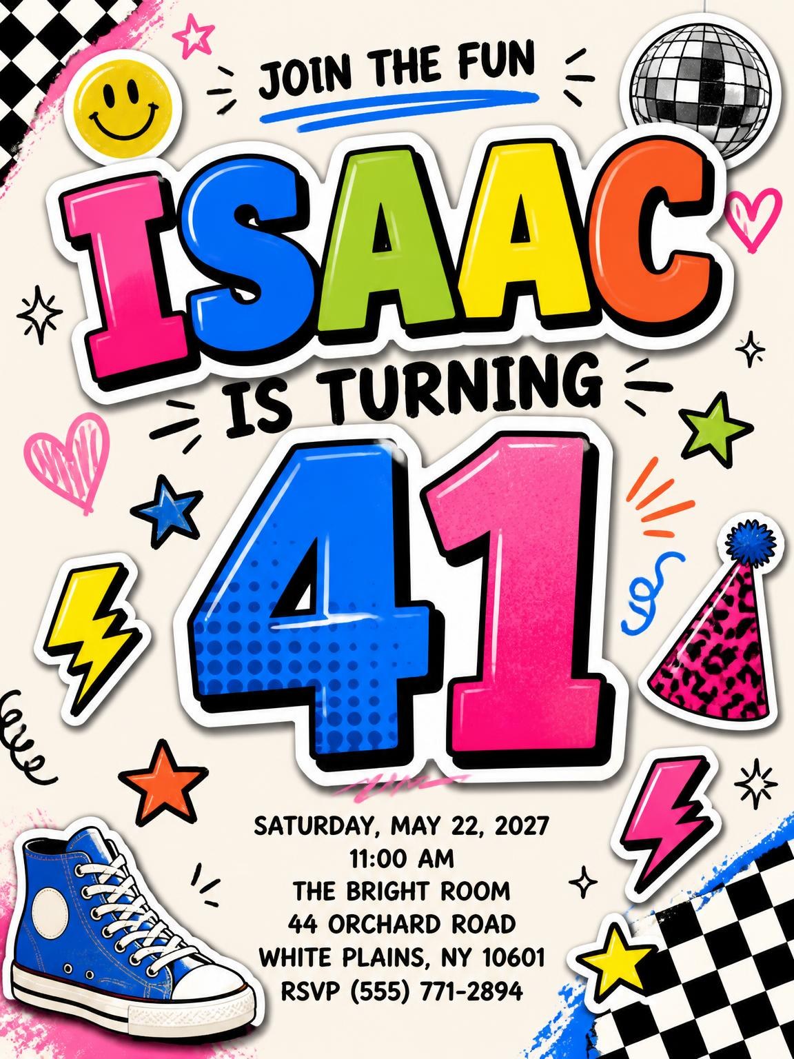 Sticker Pop 41st Birthday Invitation