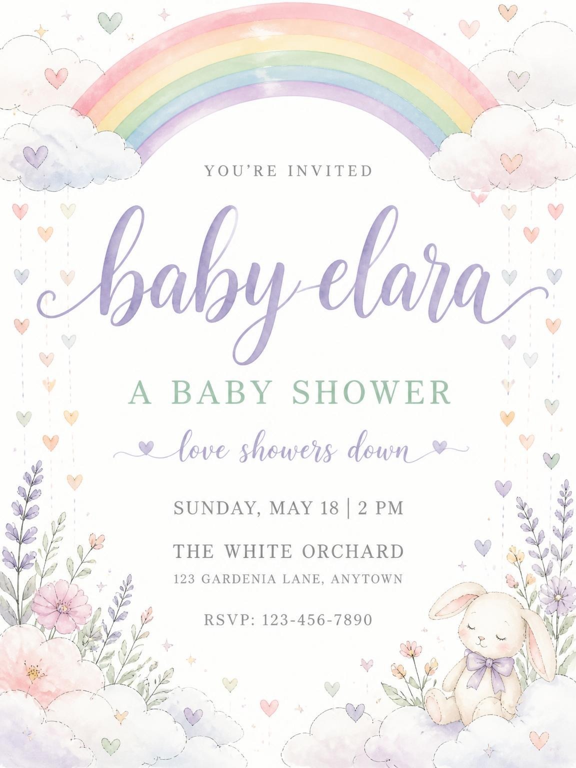 Watercolor Bunny Rainbow Baby Shower