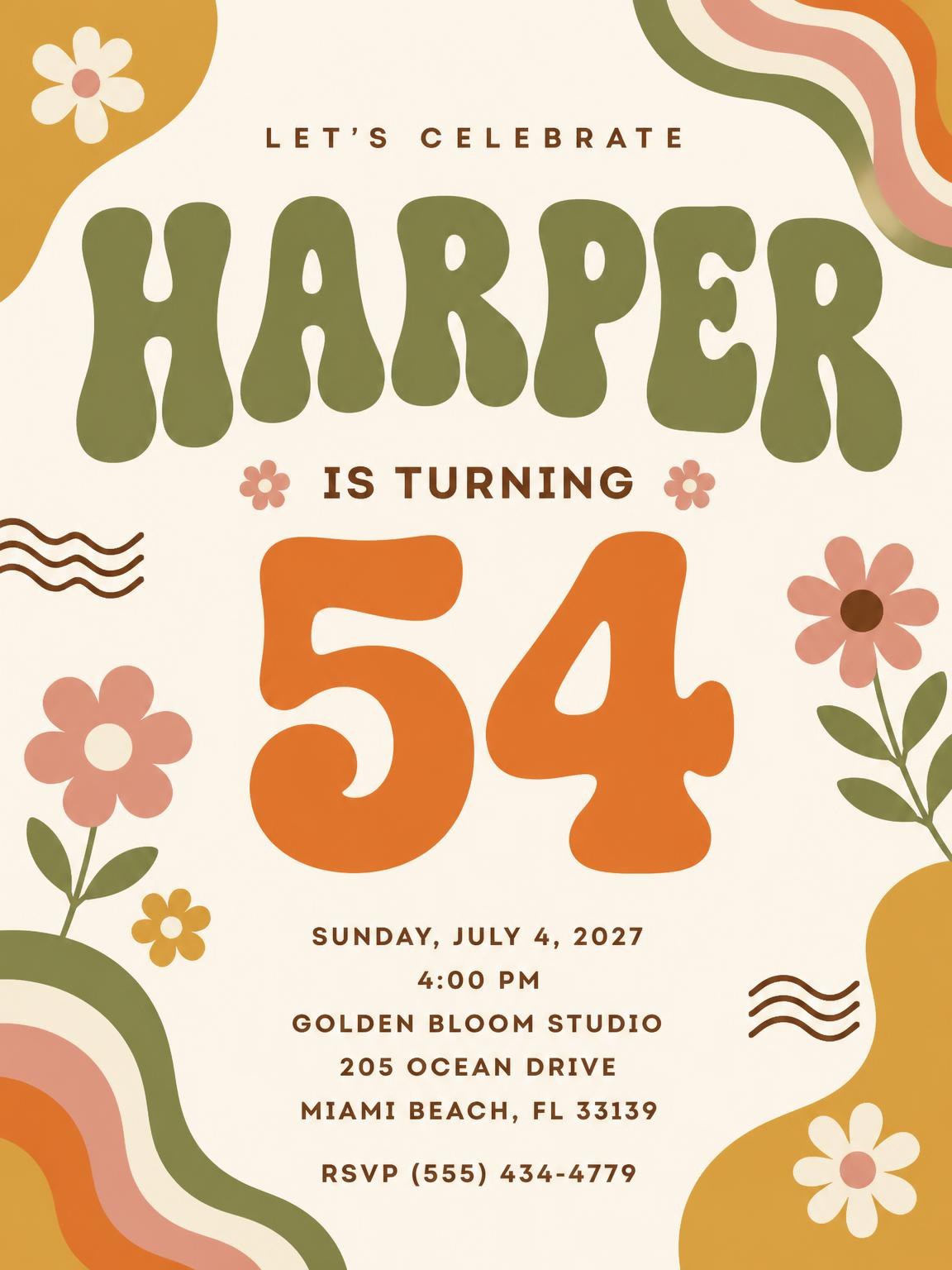 Groovy Retro 54th Birthday Invitation