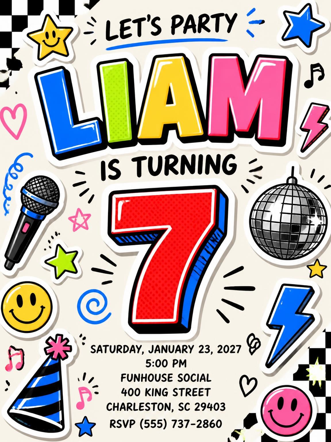 Sticker Pop 7th Birthday Invitation