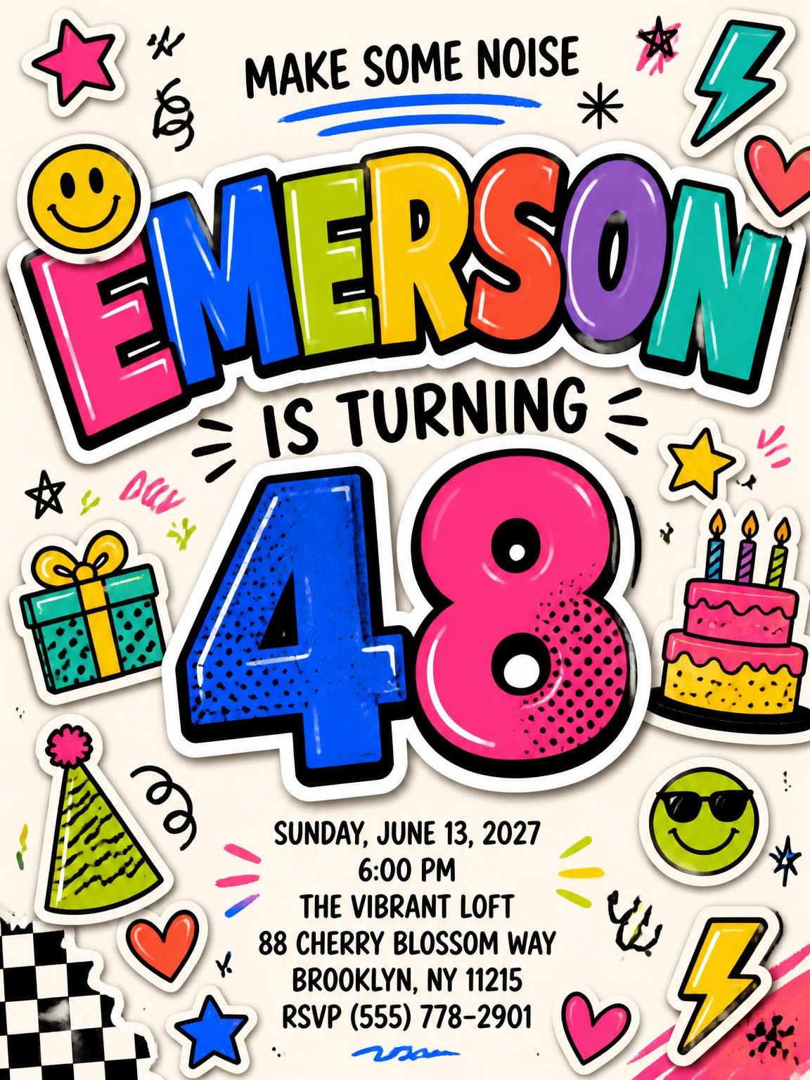 Sticker Pop 48th Birthday Invitation