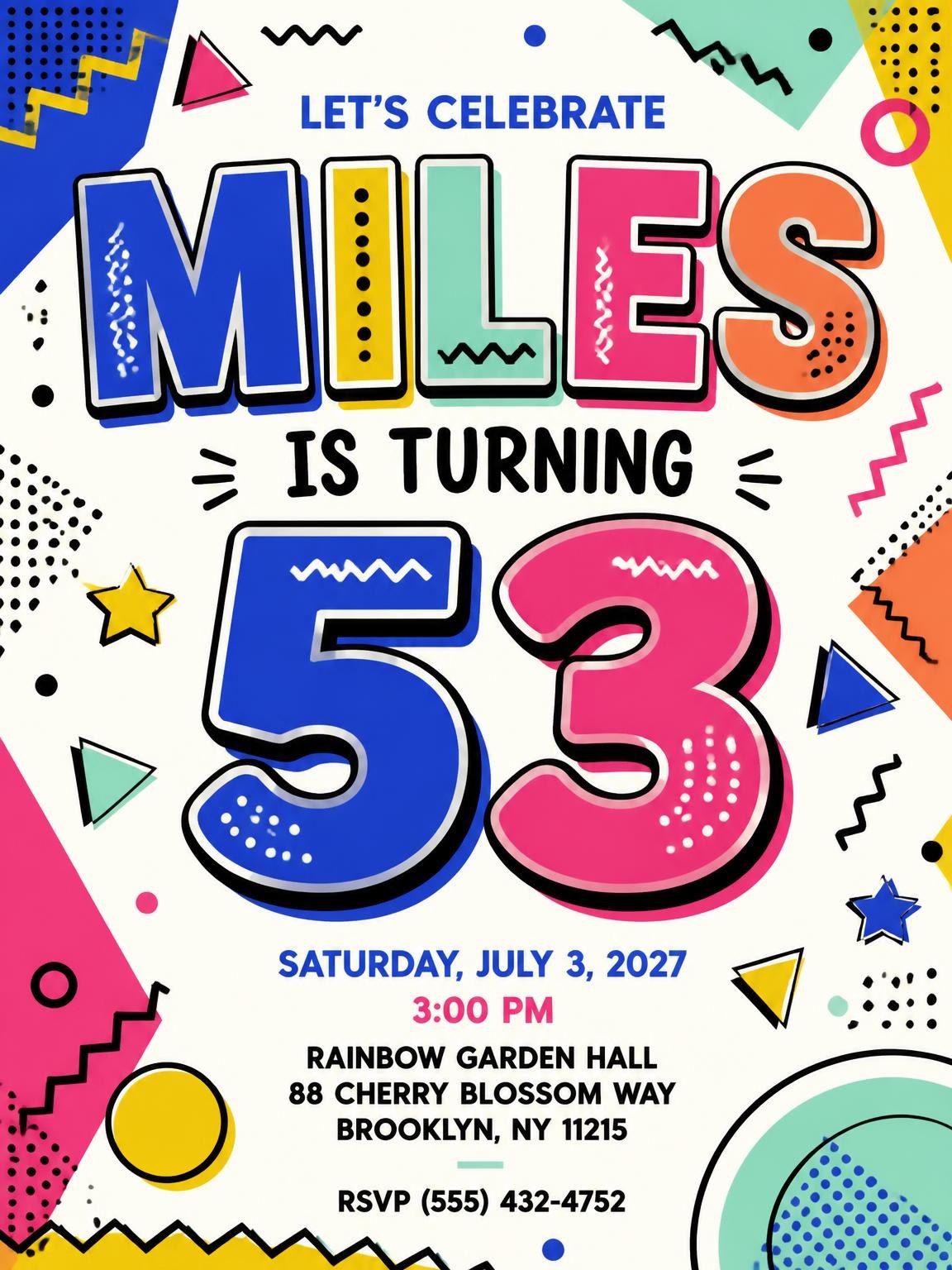 Memphis Pop 53rd Birthday Invitation