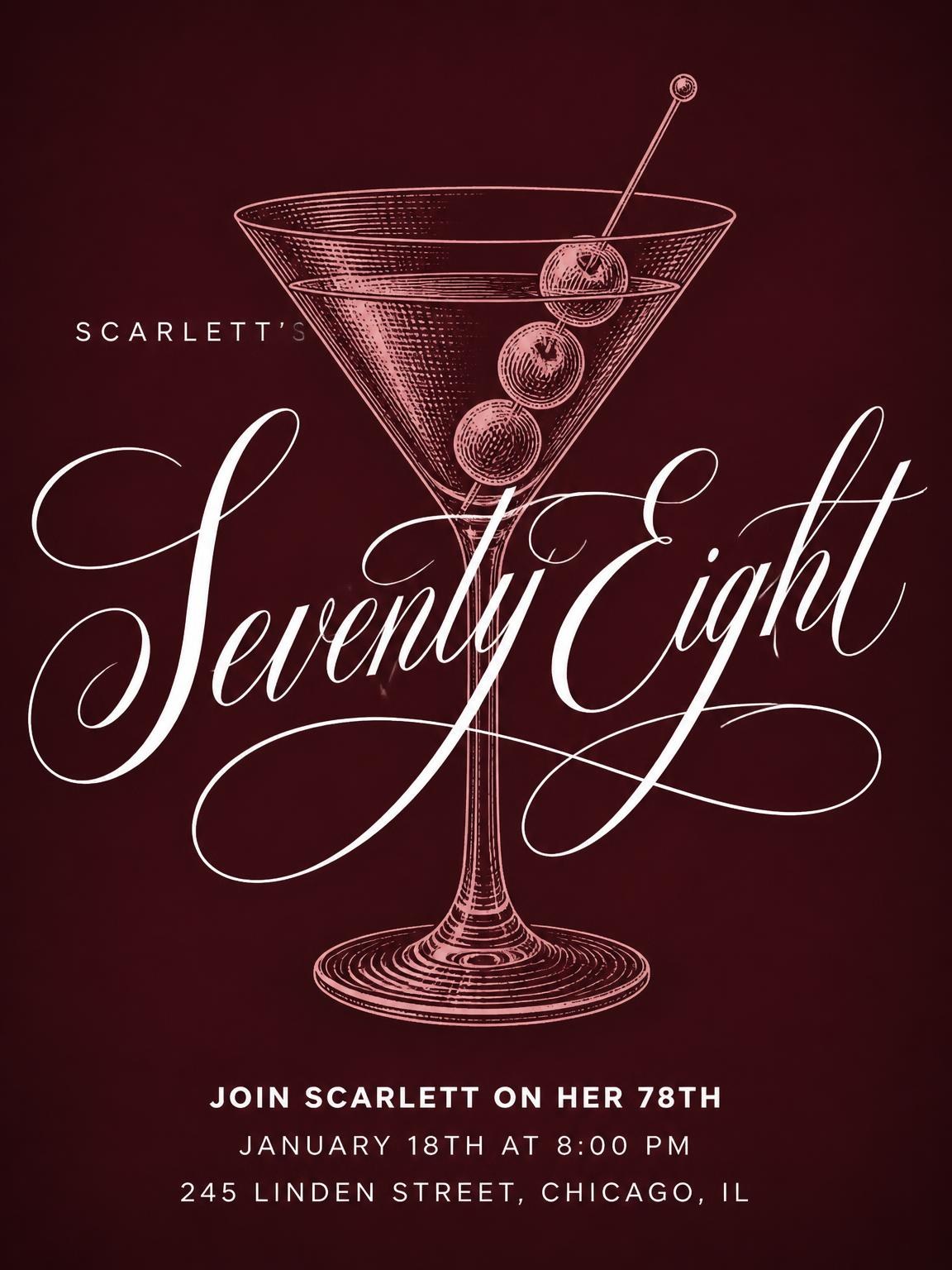 Burgundy Cocktail 78th Birthday Invitation