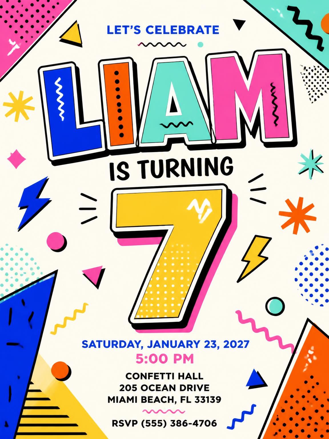 Memphis Pop 7th Birthday Invitation