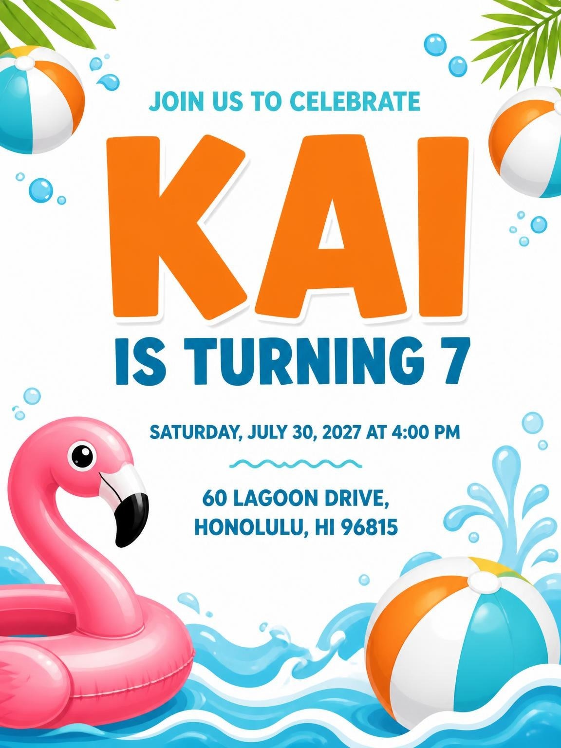 Tropical Flamingo Beach Ball 7th Birthday