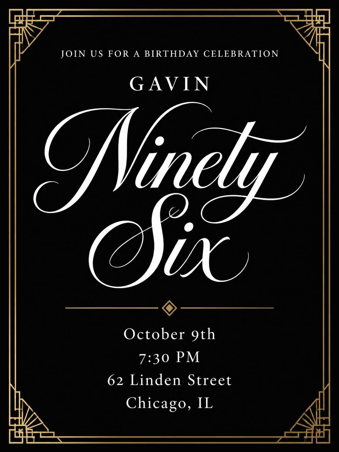 Art Deco 96th Birthday Invitation