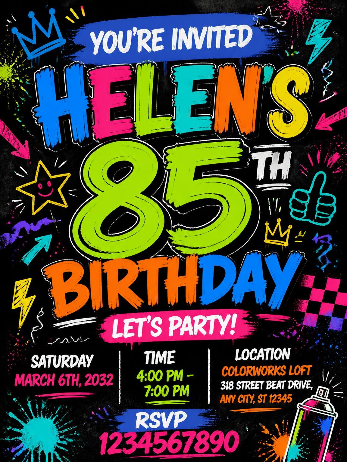 Graffiti Street Art 85th Birthday Invitation