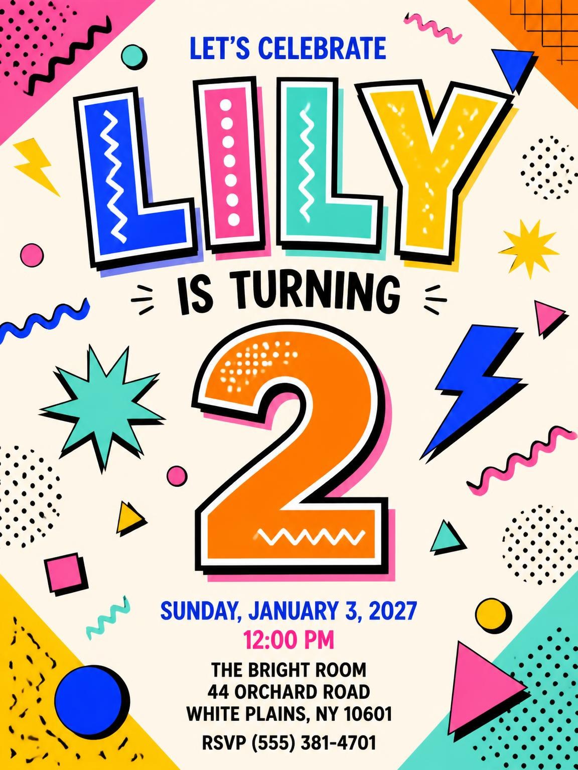 Memphis Pop 2nd Birthday Invitation