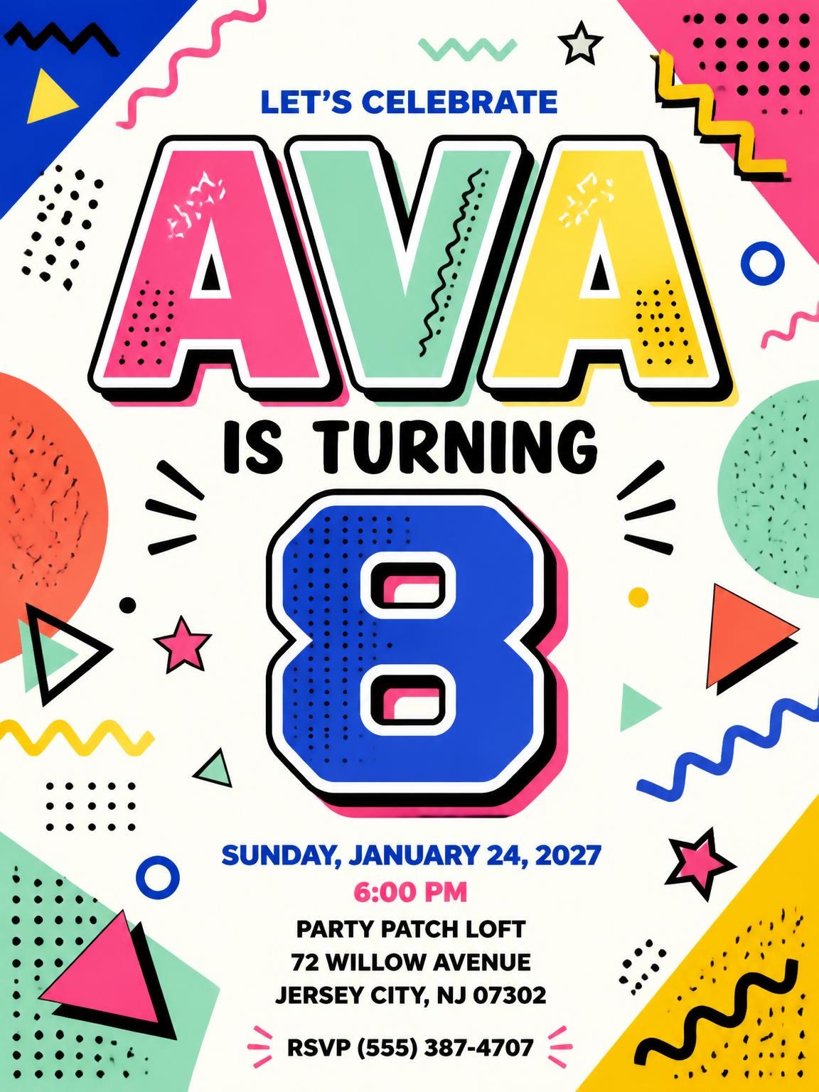 Memphis Pop 8th Birthday Invitation