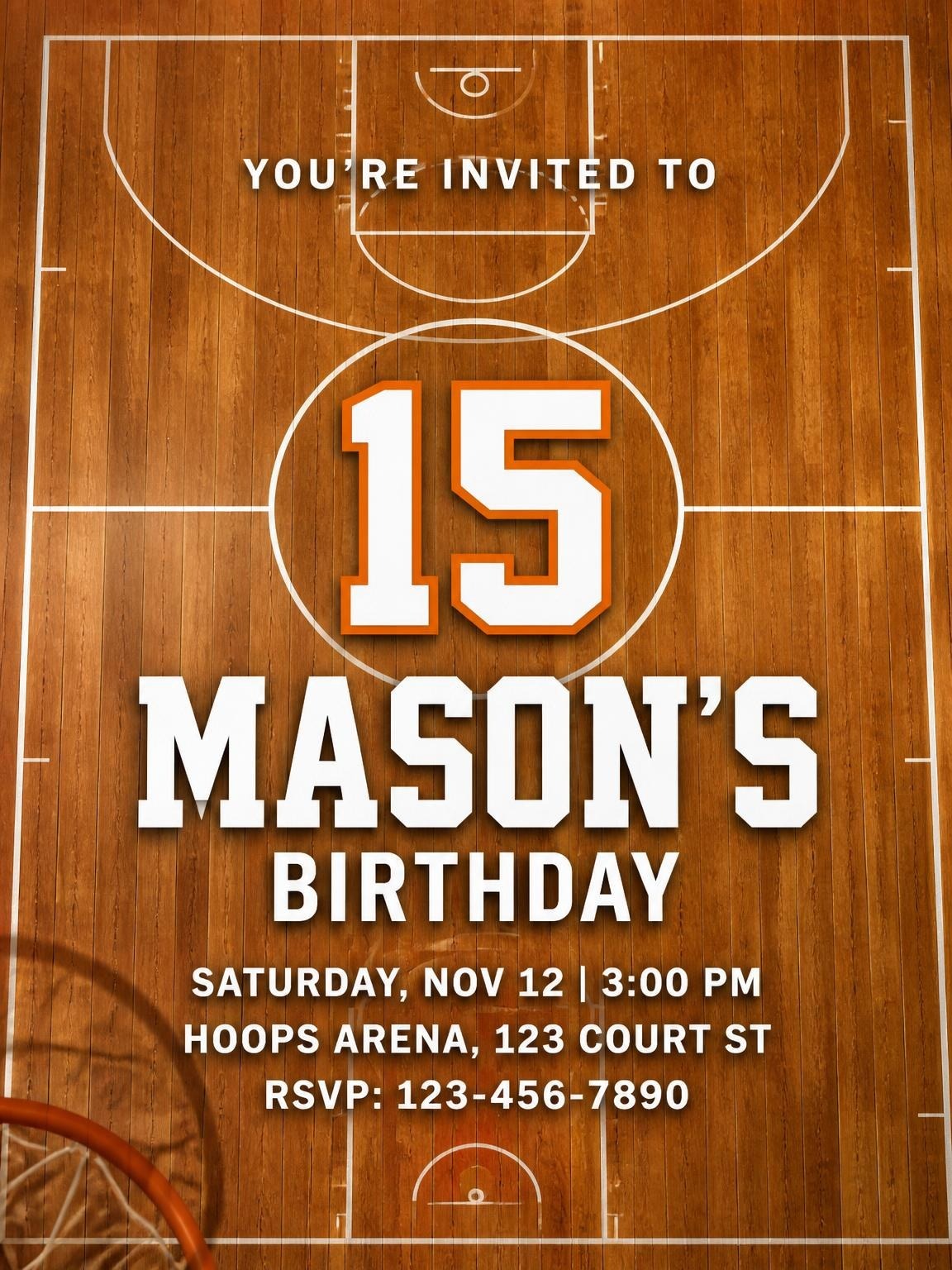 Hardwood Basketball Court 15th Birthday Invitation