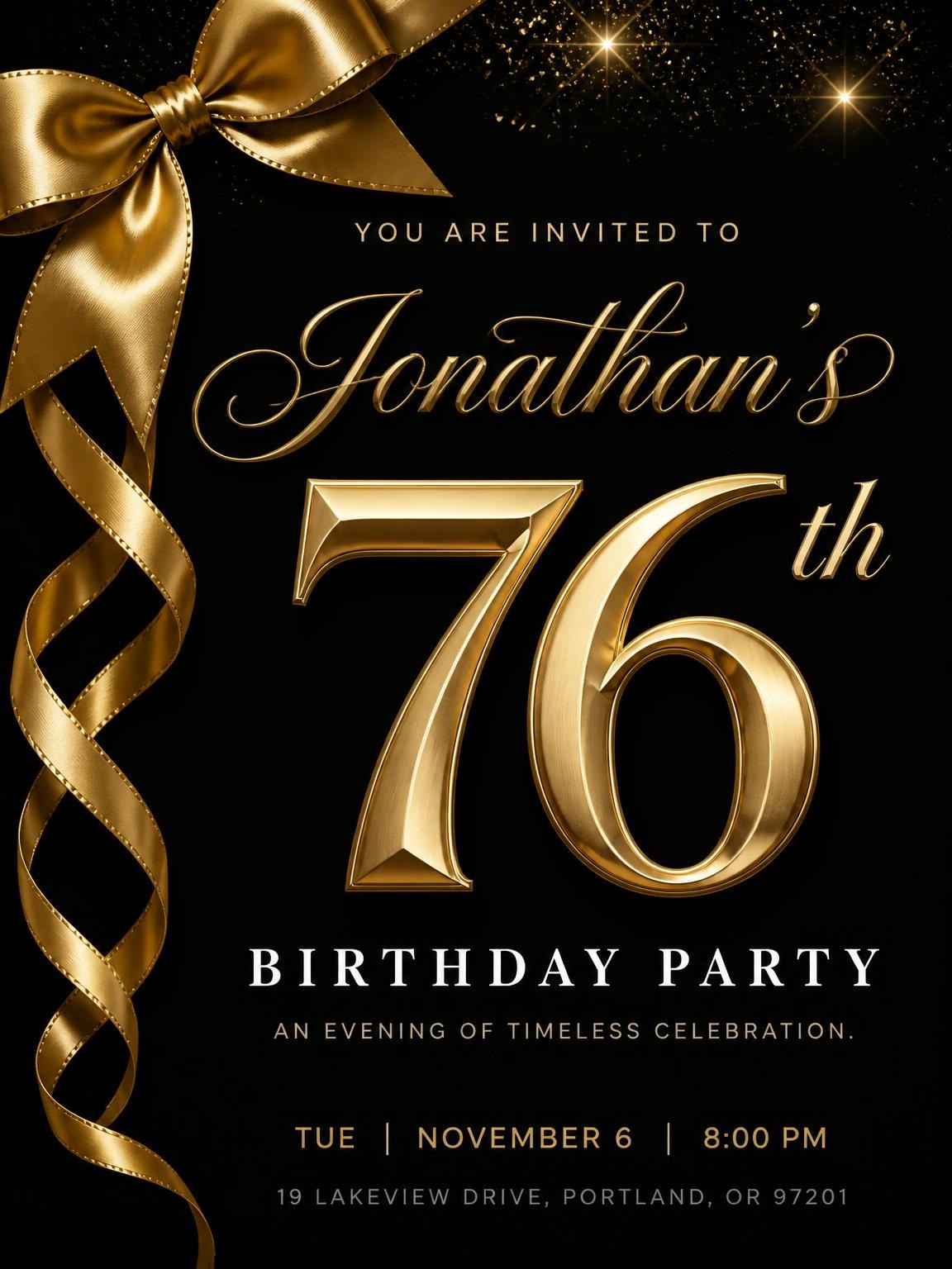Black and Gold Ribbon 76th Birthday