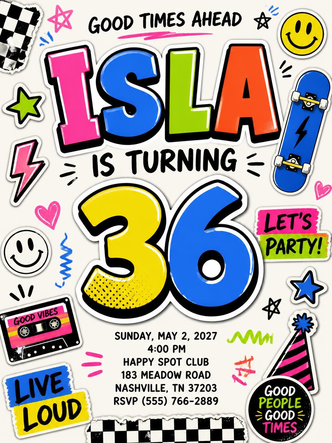 Sticker Pop 36th Birthday Invitation