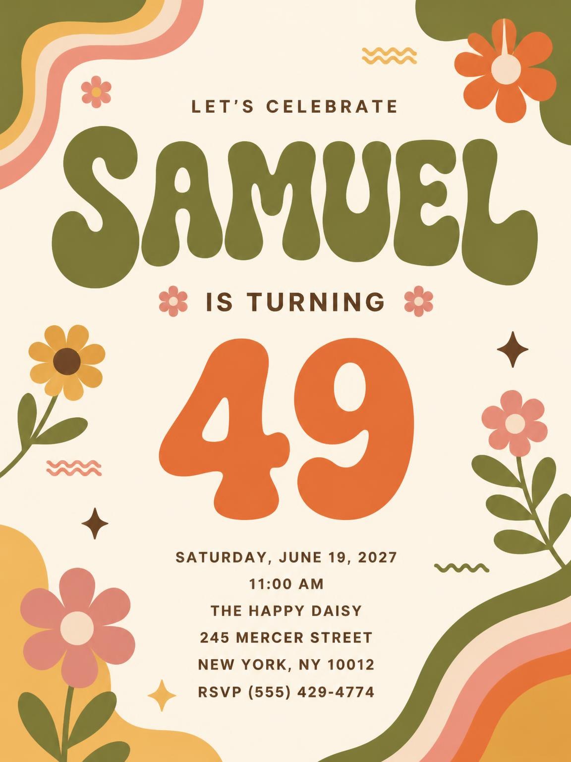 Groovy Retro 49th Birthday Invitation