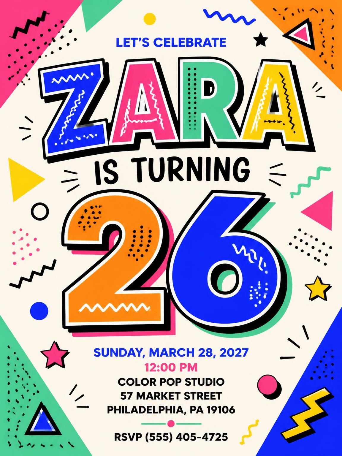 Memphis Pop 26th Birthday Invitation
