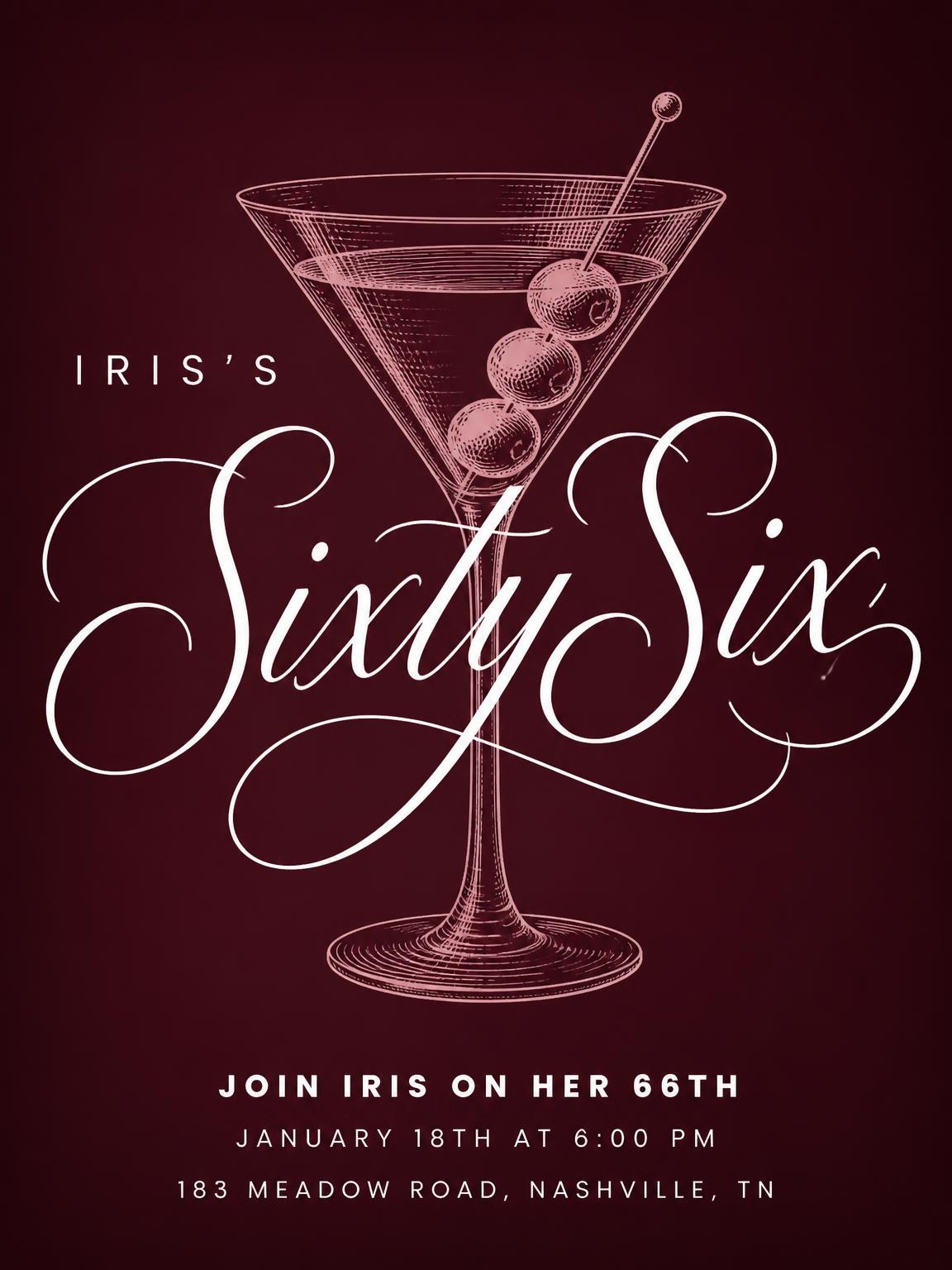 Burgundy Cocktail 66th Birthday Invitation