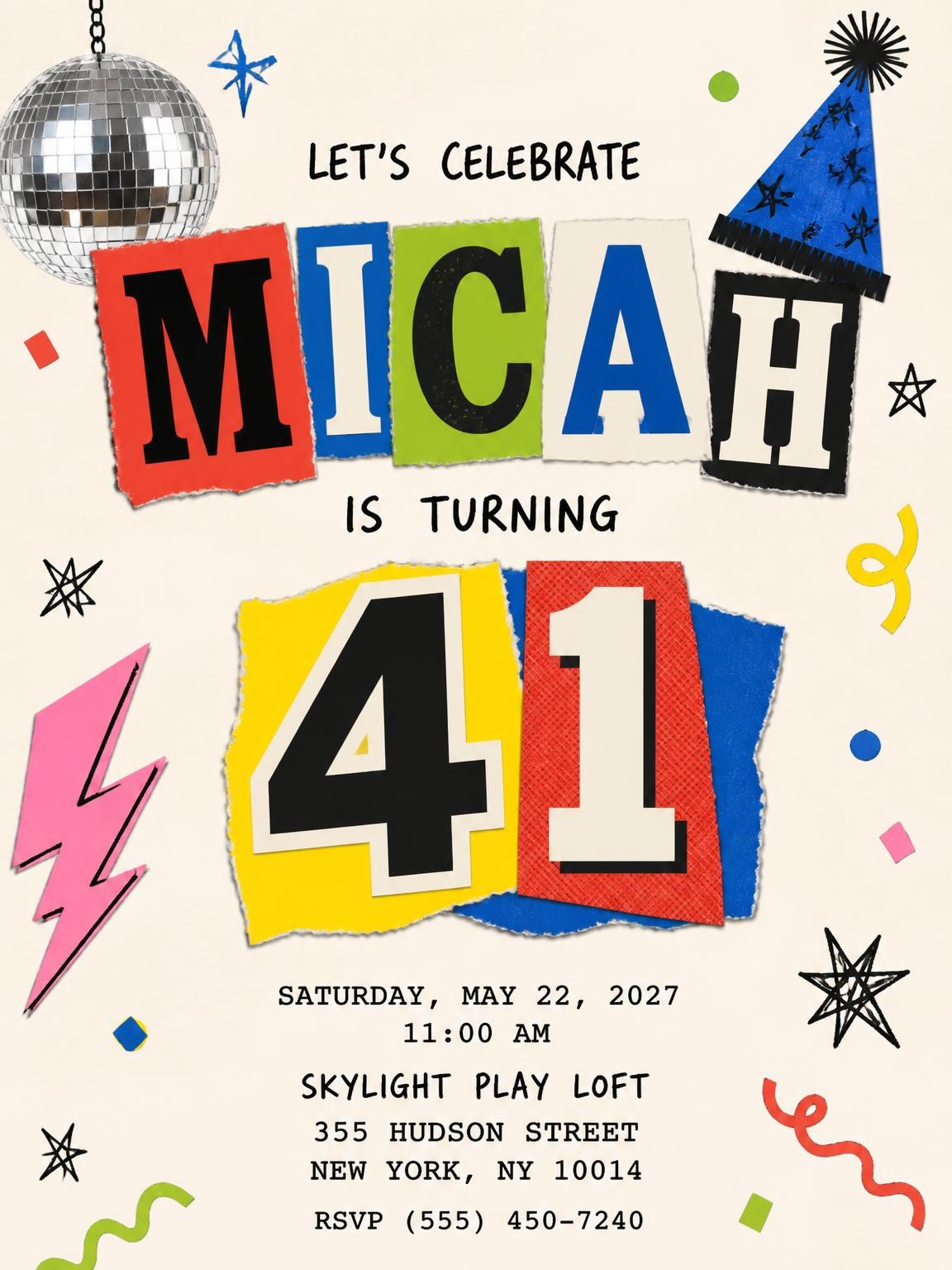 Retro Paper Collage 41st Birthday Invitation