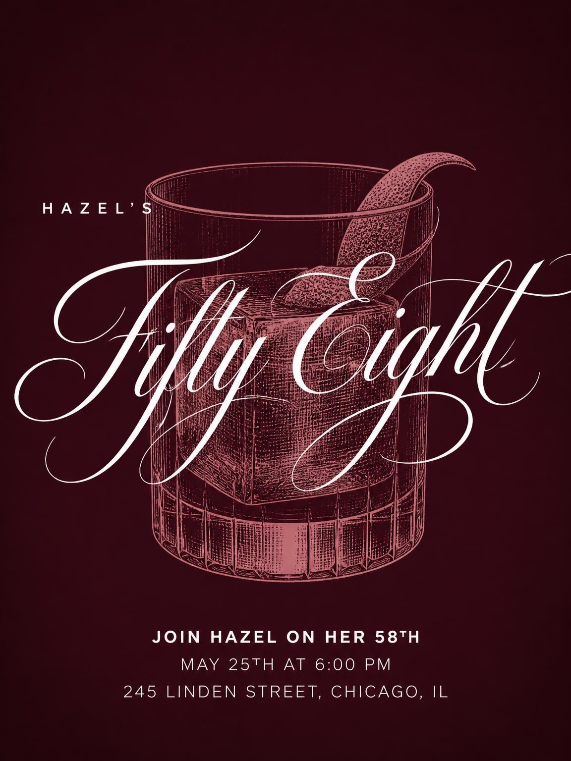 Burgundy Cocktail 58th Birthday Invitation
